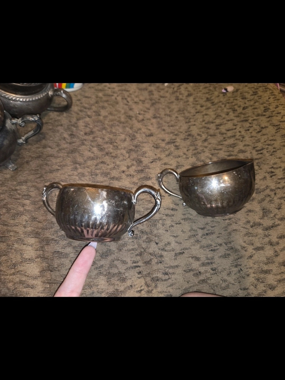 Silver-Tone Double-Handled Sugar Bowl and Creamer Cup